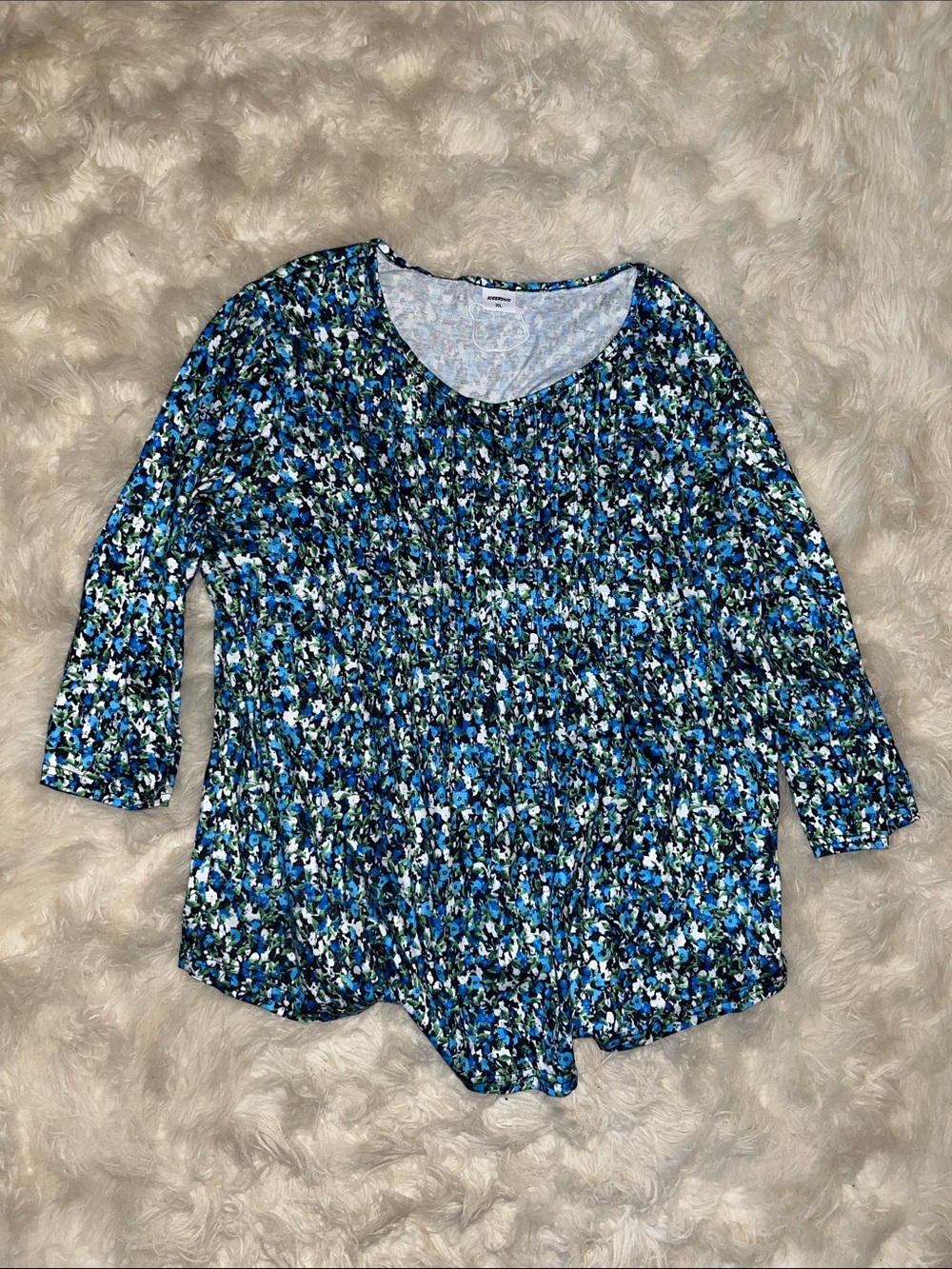 Blue Floral Print Scoop-Neck Tunic Top